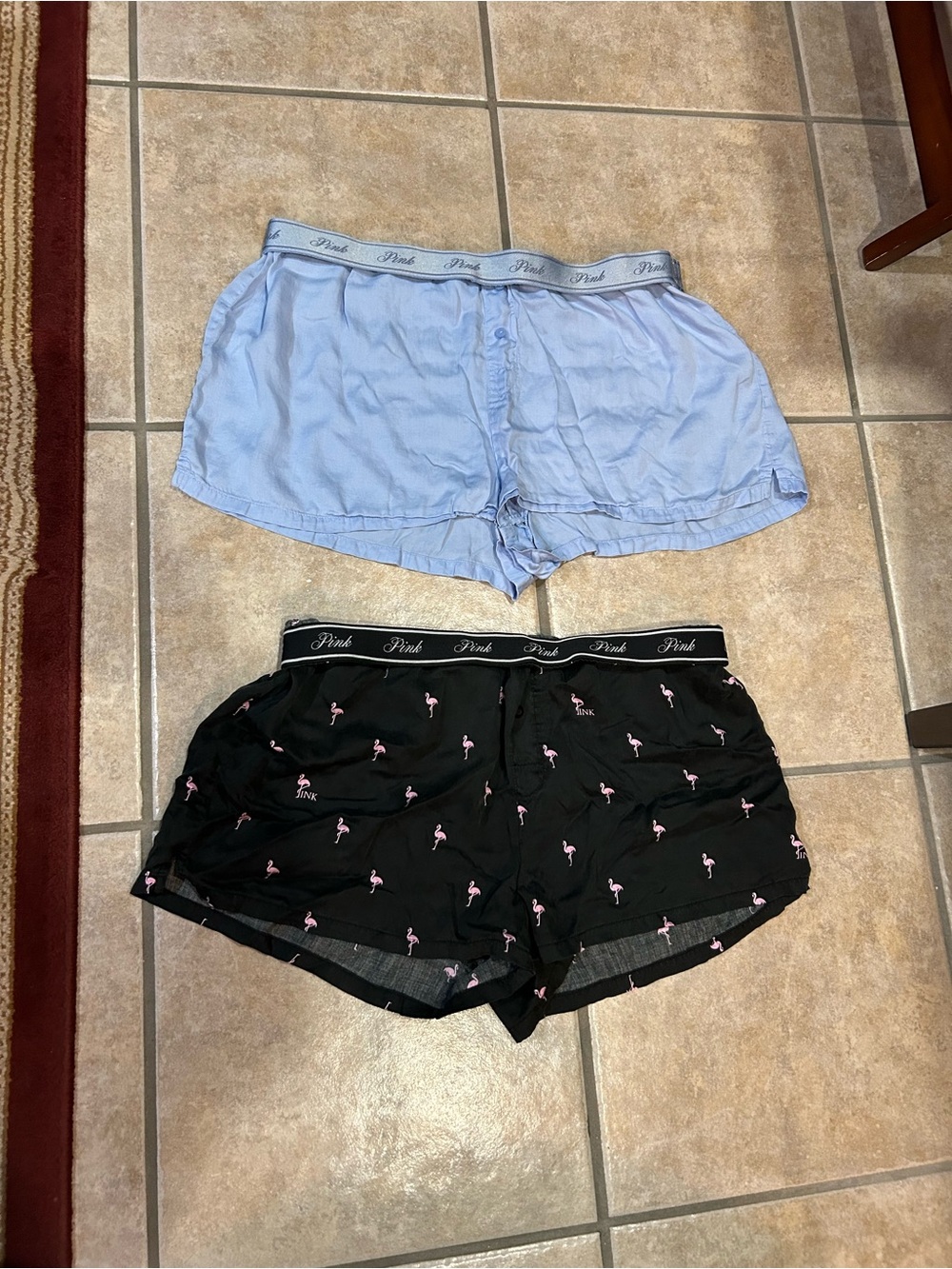 PINK Victoria's Secret Gray Shorts with Pink Flamingo Print